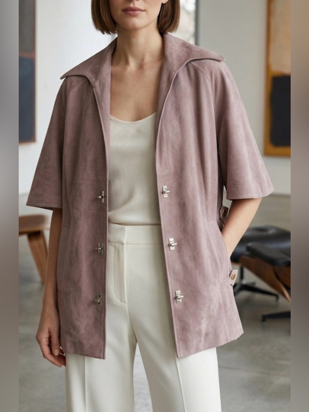 Marjone Seattle dragón Dusty Rose Suede Short blazer vintage M office prof